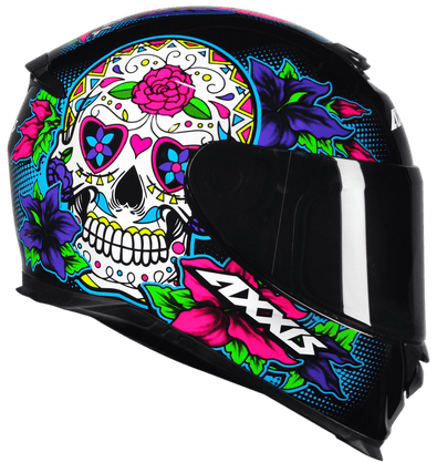 Capacete AXXIS Eagle Skull Gloss Black/Blue 60L - Design Temático Premium