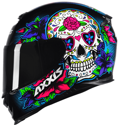 Capacete AXXIS Eagle Skull Gloss Black/Blue 60L - Design Temático Premium