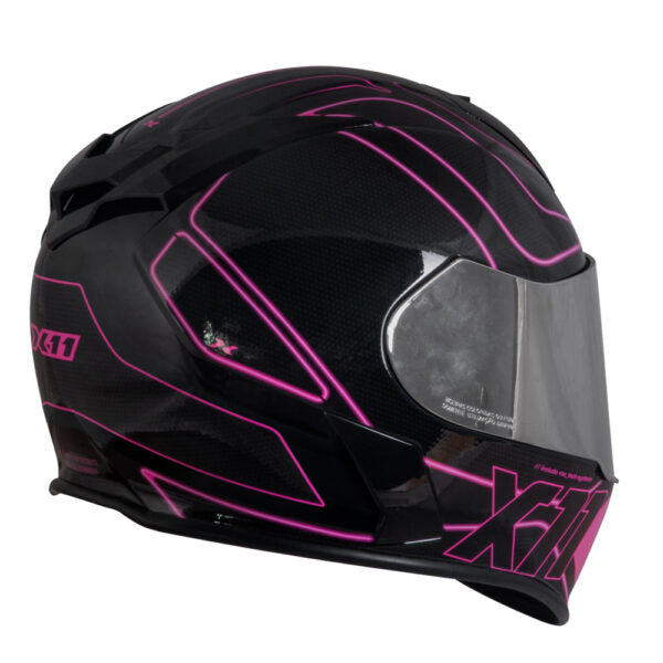 Capacete X11 REVO PRO TRONIX SV - Cor Rosa com Viseira Extra Tamanho 58