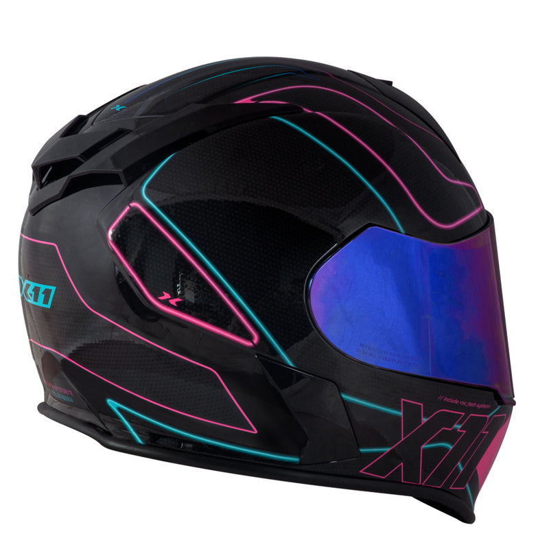 Capacete X11 REVO PRO TRONIX SV - Cor Rosa/Acqua com Viseira Extra Tamanho 56