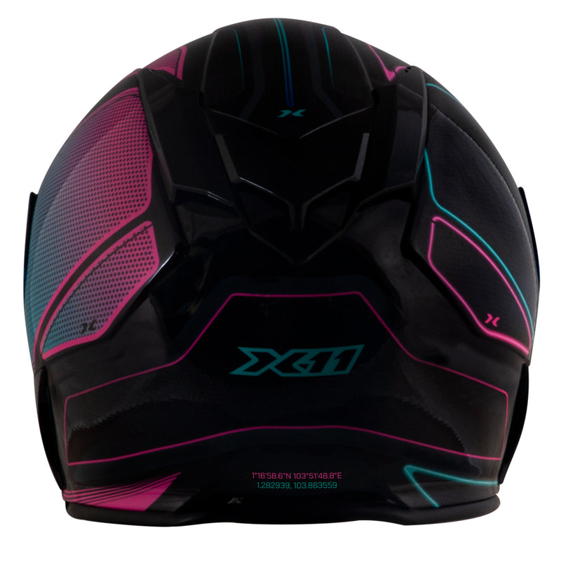 Capacete X11 REVO PRO TRONIX SV - Cor Rosa/Acqua com Viseira Extra Tamanho 56