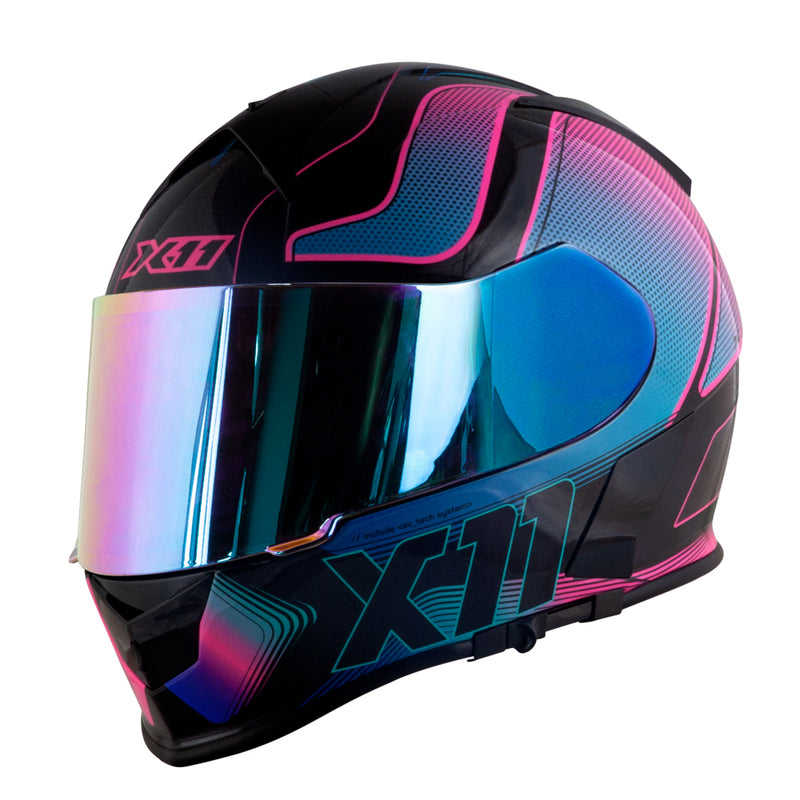 Capacete X11 REVO PRO TRONIX SV - Cor Rosa/Acqua com Viseira Extra Tamanho 56