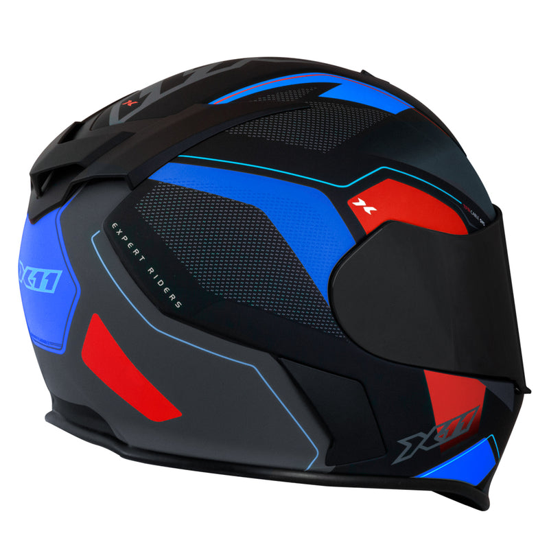 Capacete X11 REVO PRO FLAGGER2 SV - Cor Vermelho/Azul Fosco com Viseira Extra Tamanho 60