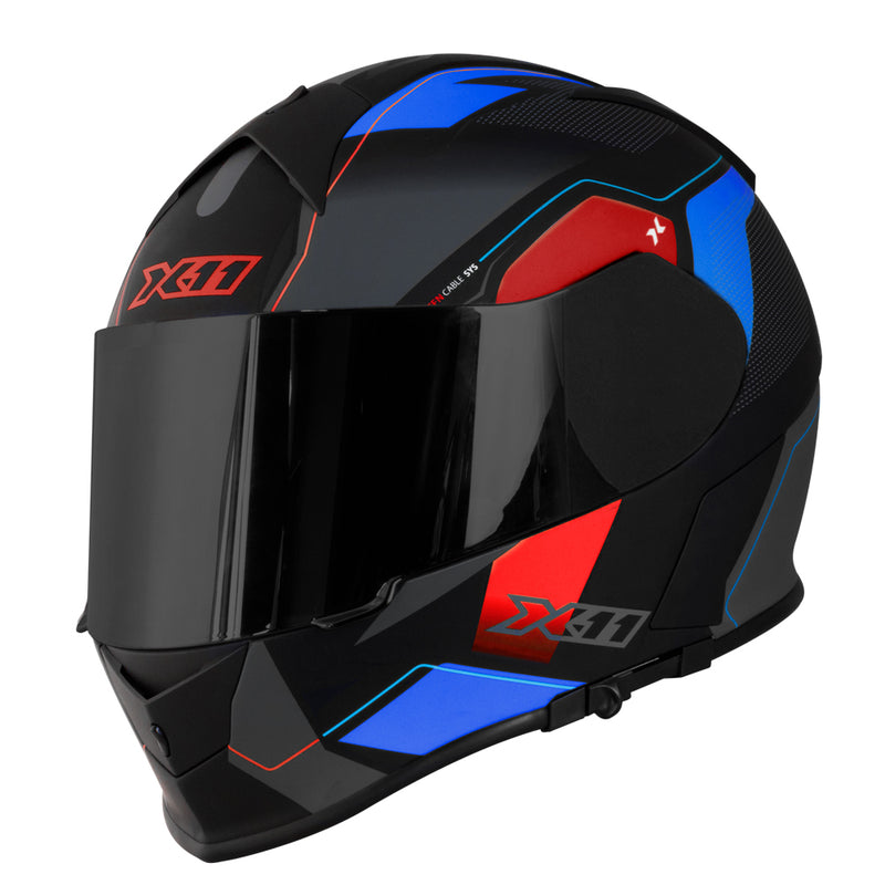Capacete X11 REVO PRO FLAGGER2 SV - Cor Vermelho/Azul Fosco com Viseira Extra Tamanho 60