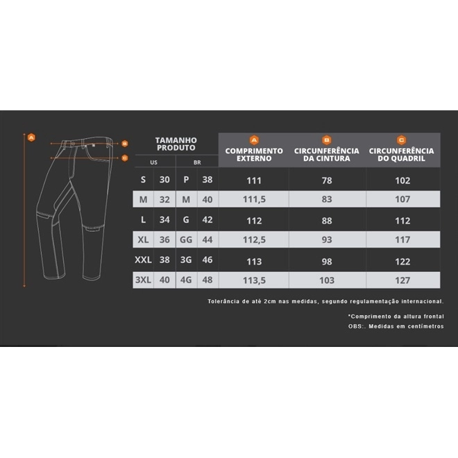  Calça Jeans Ride Masculina Preta tamanho 48 tabela de medidas 