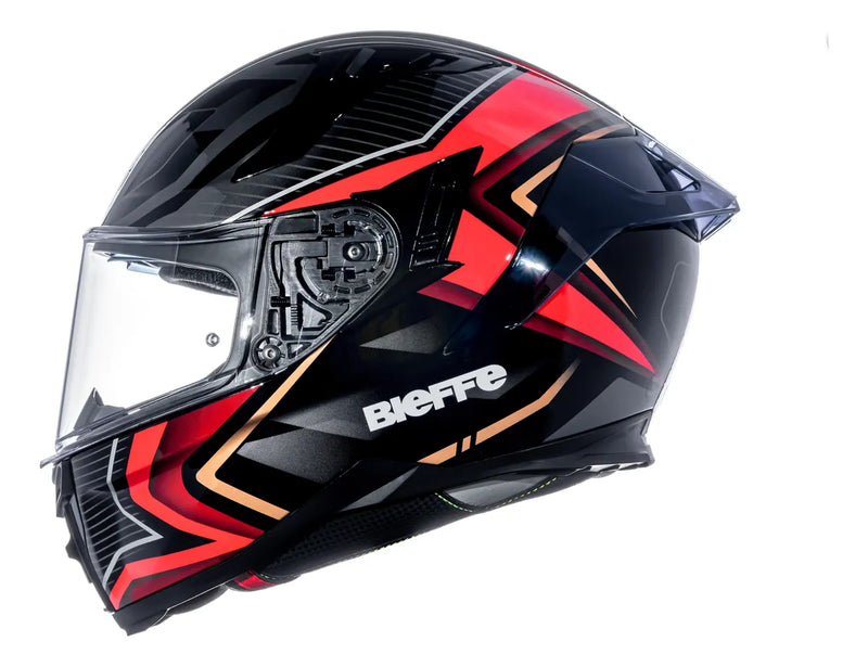 Capacete BIEFFE B-fast Strak - Cor Preto/Vermelho com visor solar 