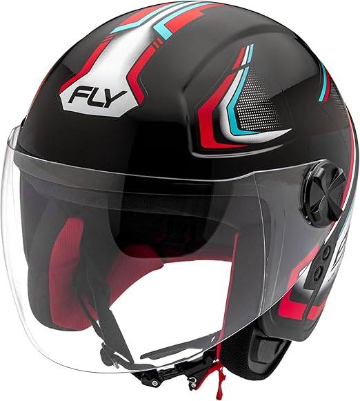 Capacete FLY Jet HG Vortex Preto/Vermelho - Detalhe dos Gráficos Vermelhos
