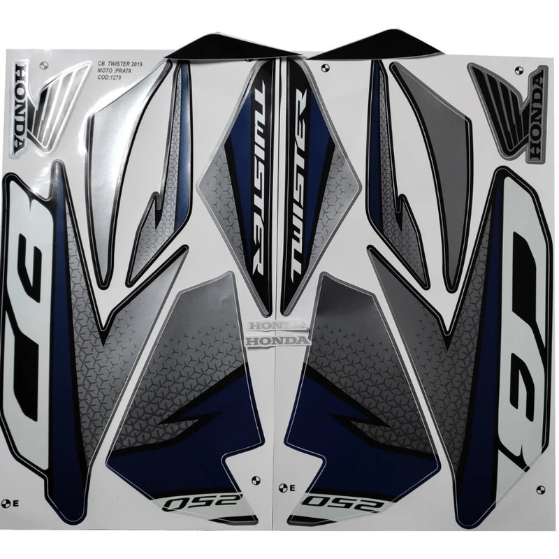 Kit Adesivos Honda CB 250 Twister 2019 Prata - Faixas Originais 1279