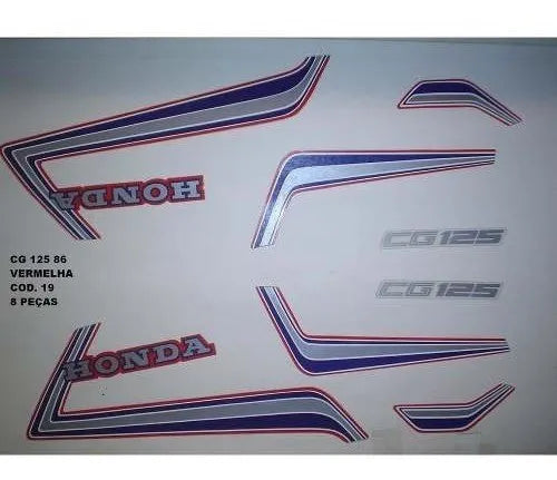 Kit Adesivos Honda CG 125 1986 Vermelha - Faixas Originais 0019