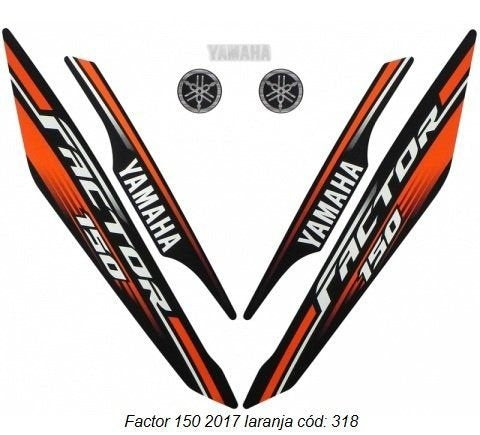 Kit Completo de Adesivos Yamaha Factor 150 2017 - Cor Laranja