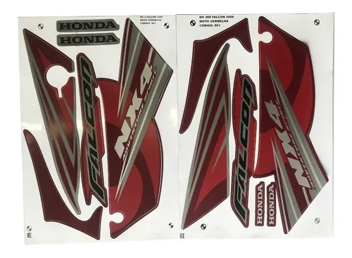 Kit Completo de Adesivos Honda NX 400 2008 - Cor Vermelha