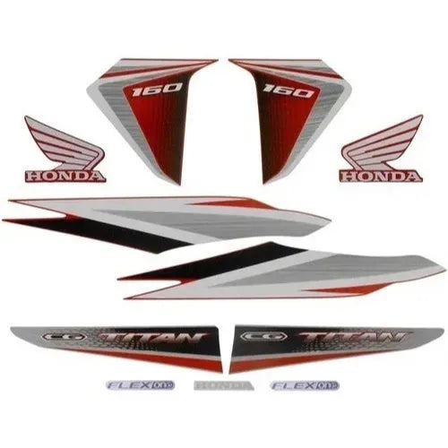 Kit Completo de Adesivos Honda Titan 160 2016 - Cor Vermelho