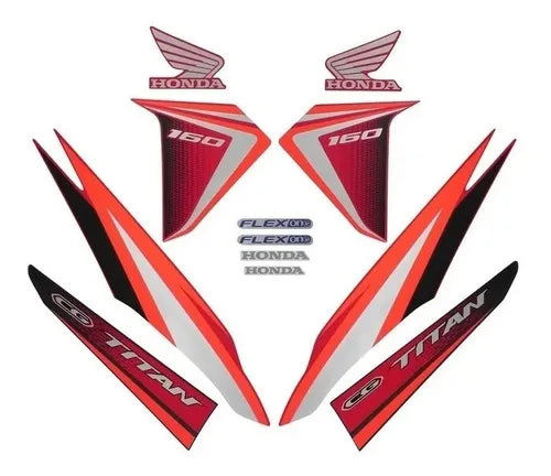 Kit Completo de Adesivos Honda Titan 160 2017 - Cor Vermelho
