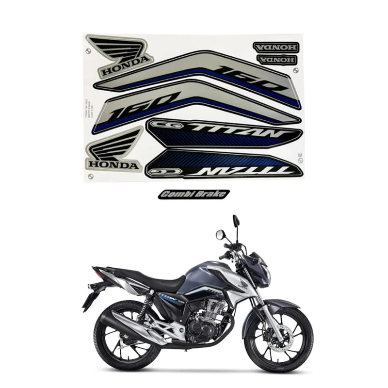 Kit Completo de Adesivos Honda Titan 160 2022/23 Cinza Metálico - Qualidade Premium e Acabamento Perfeito