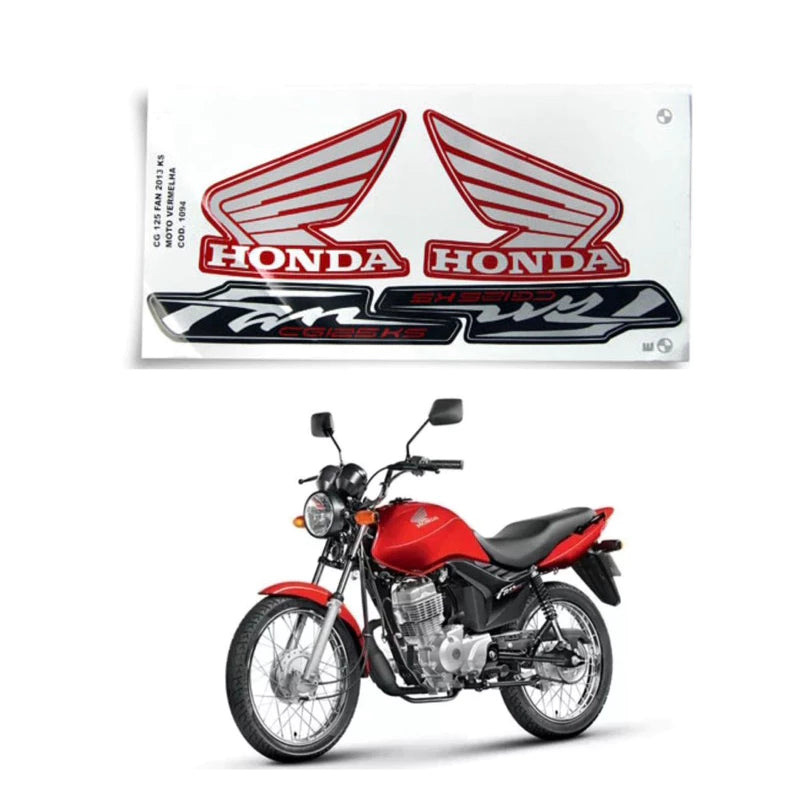 Kit Completo de Adesivos Honda Titan Fan 125 KS 2013 Vermelha - Qualidade Premium e Acabamento Perfeito