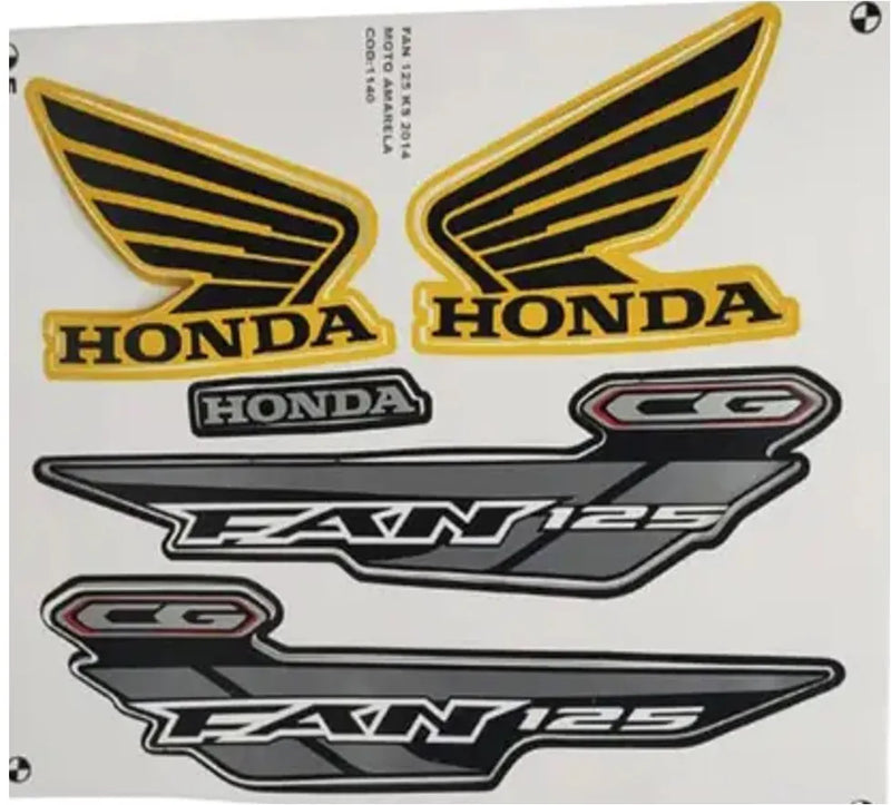 Kit Completo de Adesivos Honda Titan Fan 125 KS 2014 Amarela - Qualidade Premium e Acabamento Perfeito