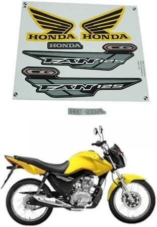 Kit Completo de Adesivos Honda Titan Fan 125 KS 2014 Amarela - Qualidade Premium e Acabamento Perfeito