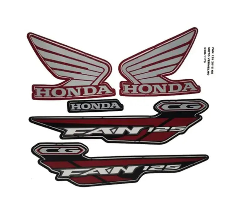 Kit Completo de Adesivos Honda Titan Fan 125 KS 2015 Vermelha - Qualidade Premium e Acabamento Perfeito