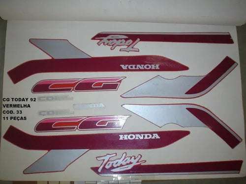 Kit Completo de Adesivos Honda Today 125 1992 Vermelho - Qualidade Premium e Acabamento Perfeito