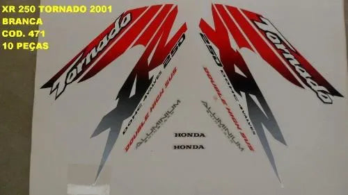 Kit Completo de Adesivos Honda XR 250 Tornado 2001/02 Branca - Qualidade Premium e Acabamento Perfeito