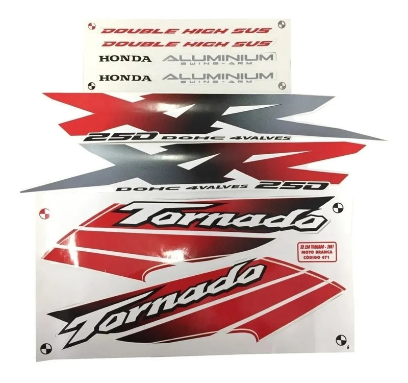 Kit Completo de Adesivos Honda XR 250 Tornado 2001/02 Branca - Qualidade Premium e Acabamento Perfeito