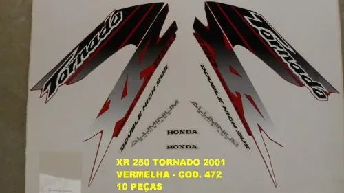 Kit Completo de Adesivos Honda XR 250 Tornado 2001/02 Vermelha - Qualidade Premium e Acabamento Perfeito
