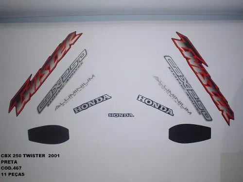 Kit Completo de Adesivos Honda CBX 250 Twister 2001-02 - Cor Preta