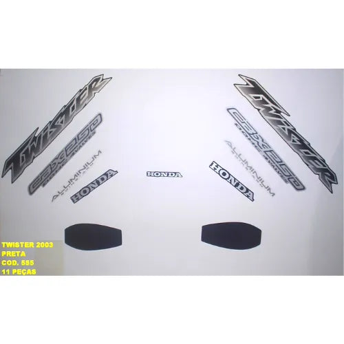 Kit Completo de Adesivos Honda CBX 250 Twister 2003 - Cor Preta