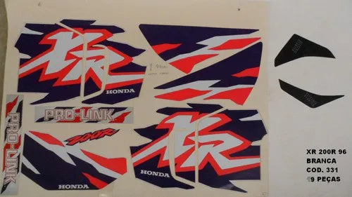 Kit Completo de Adesivos Honda XR 200 1996 - Cor Branca