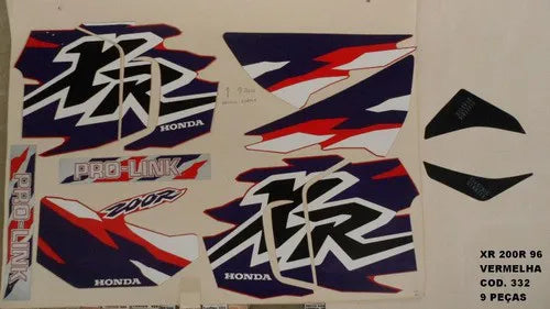 Kit Completo de Adesivos Honda XR 200 1996 - Cor Vermelha