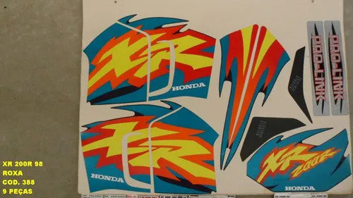 Kit Completo de Adesivos Honda XR 200-R 1998 - Cor Roxa