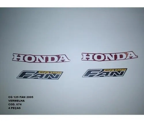 Kit Completo de Adesivos Honda Titan Fan 125 2005 - Cor Vermelho